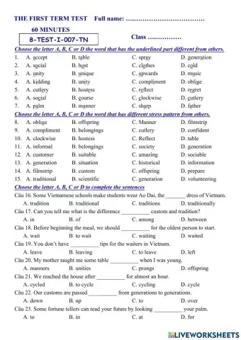 Tieng Anh Lop 8 - 1st Term Test 07