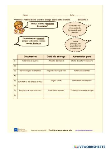 Negócios - advérbio de tempo - dias da semana