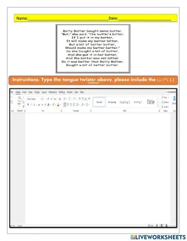 Typing Worksheet
