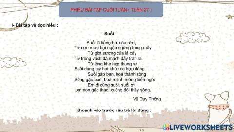 Phiếu bài tập cuối tuần ( tuần 27 )