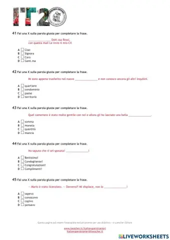 Test di autovalutazione b1-b2