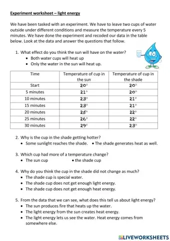 Light energy experiment