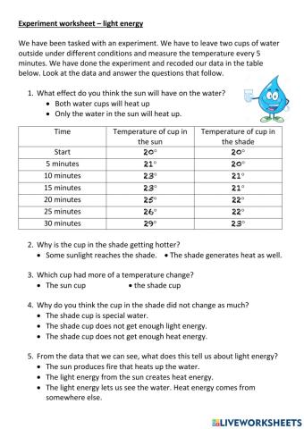 Light energy experiment