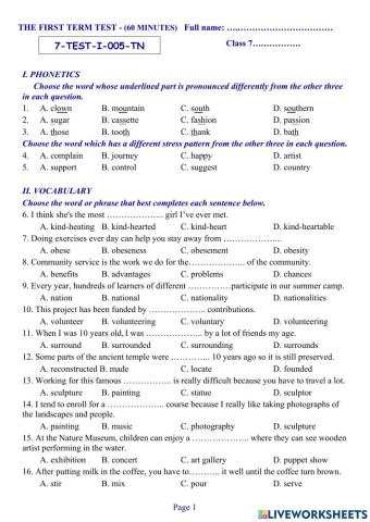 Tieng Anh Lop 7 -1st Term Test 05
