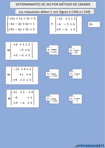 Determinantes de 3x3 por Método de Cramer