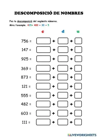 Descomposició de nombres de tres xifres