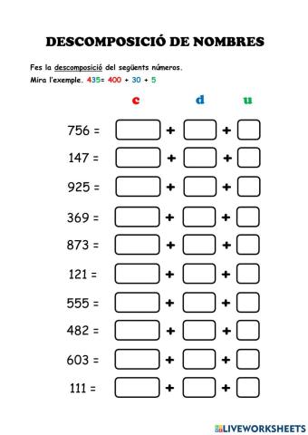 Descomposició de nombres de tres xifres