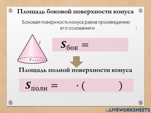 Площадь поверхности конуса