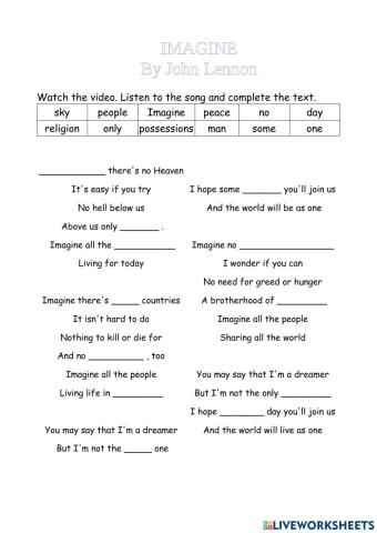 SONG: IMAGINE by John Lennon