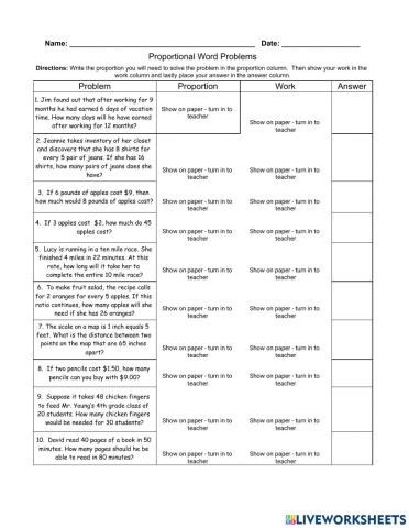 Proportion Word Problems