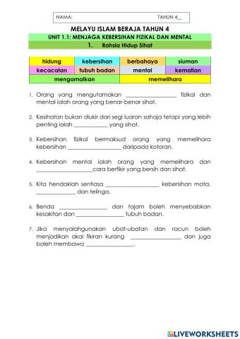 Unit 1.1 menjaga kebersihan fizikal dan mental