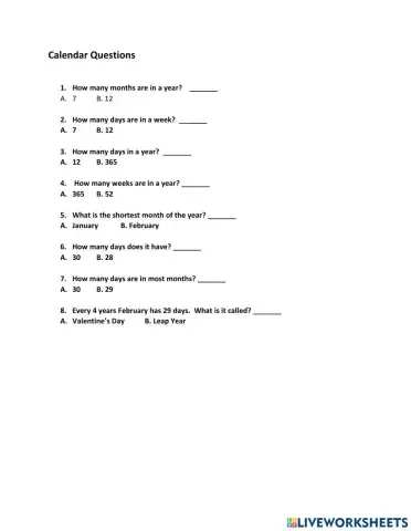 Calendar Questions