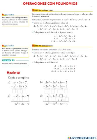 FICHA 1 POLINOMIOS con ejemplos