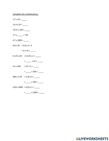 Math Mulitplying by 10, 100, 1000