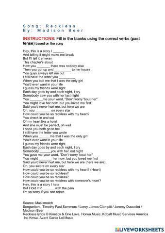 Grammar in Lyrics - Reckless