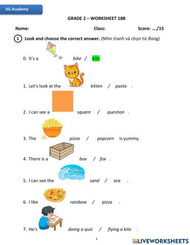 IIG-Grade 2-Worksheet 18B