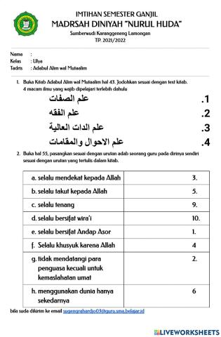 Imtihan Adabul Alim Wal Mutaalim