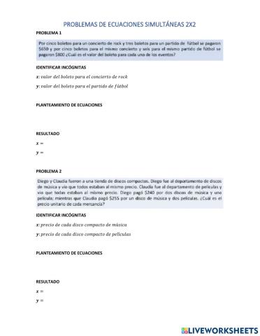 Problemas de ecuaciones simultaneas