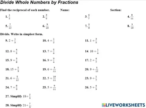 Divide whole Numbers by Fractions