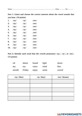 Review -ɑy-, -ɔy-, or -ɑw-