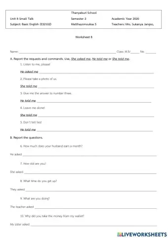 Reported requests and commands