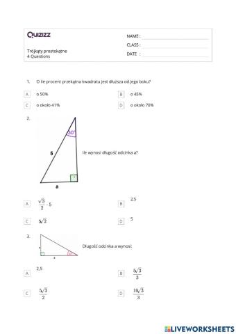 Trójkąty prostokątne (krótki test)