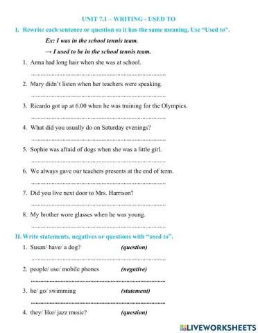 Unit 7.1 - Writing - Used to