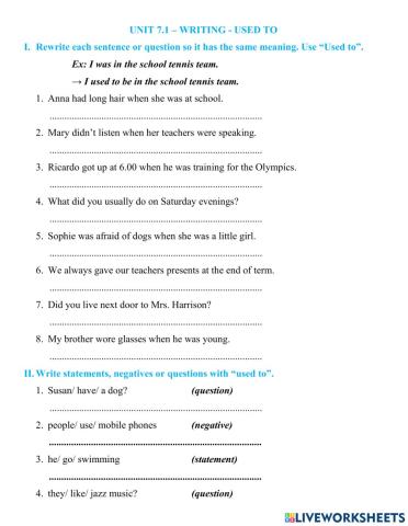 Unit 7.1 - Writing - Used to