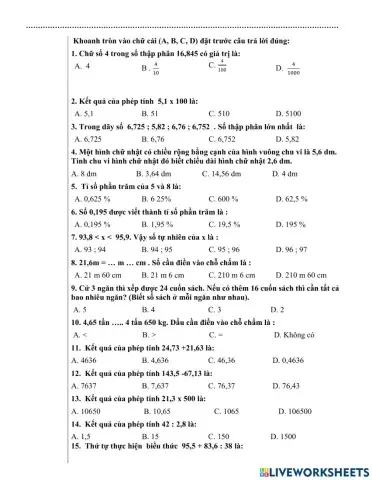 Bai tap Toán ôn CK1