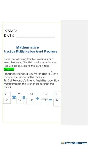 Multiplying Fractions Word Problems