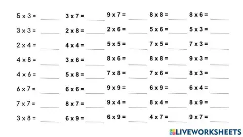 Multiplication tables 1-10
