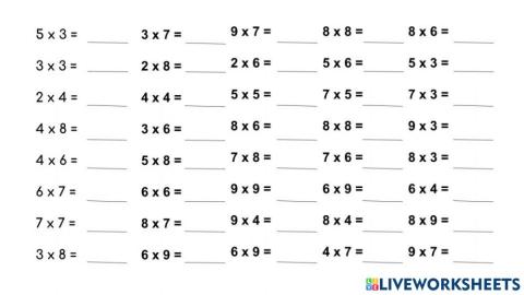 Multiplication tables 1-10