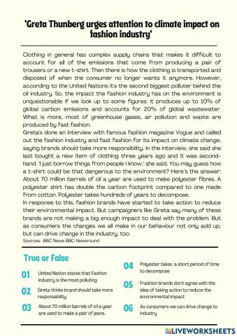 READING ACTIVITY: TRUE OR FALSE