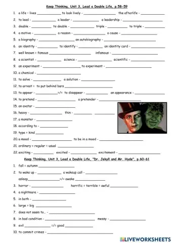 Keep Thinking Dr. Jekyll and Mr. Hyde Vocabulary