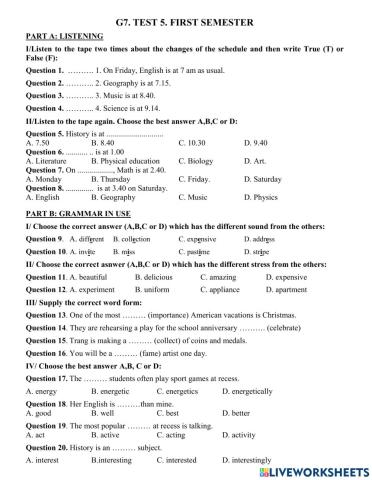 Grade 7 - final term 1 - test 5