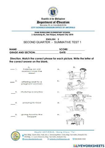 English Summative Test- Q2- week 3-4