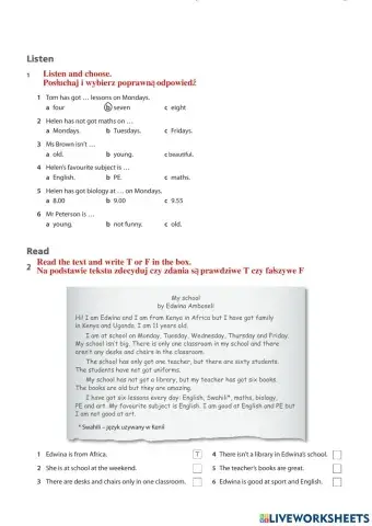 School - skills, vocabulary and grammar test