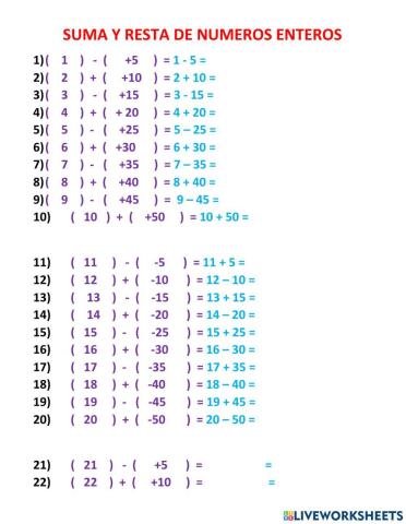 Suma y resta de numeros enteros