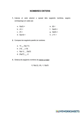 Valor absolut i oposat de nombres enters