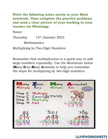 Multiply by Two Digits Notes