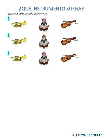 ¿Qué instrumento suena: trompeta, timbales o violín?