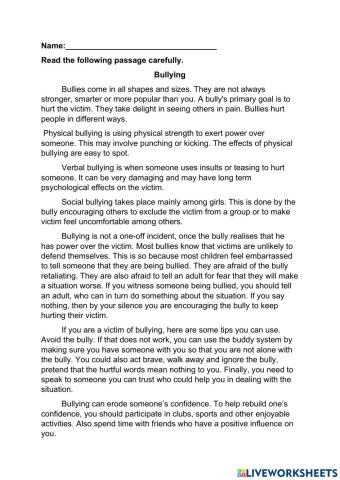 Bullying Comprehension