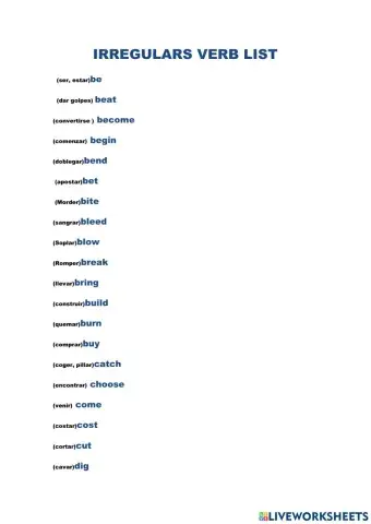 Irregular verb list 3º Eso