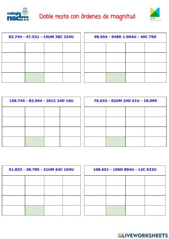 Doble resta (órdenes de magnitud 1)