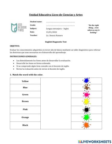 Diagnostic Test 3th grade