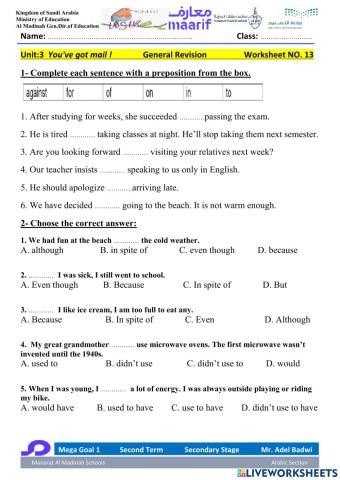 Mega Goal 1.2 Second Term Unit 3 You've got mail! Revision
