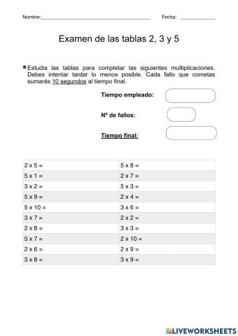 Examen tablas 2, 3 y 5