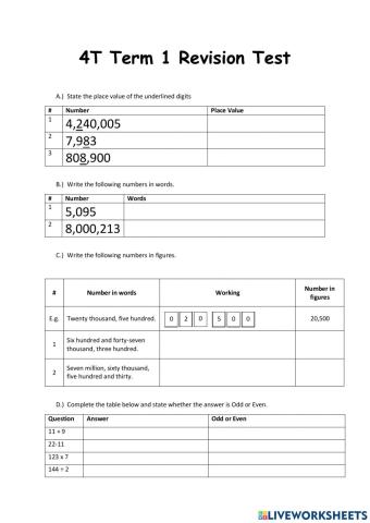 4T Term 1 Revision Test