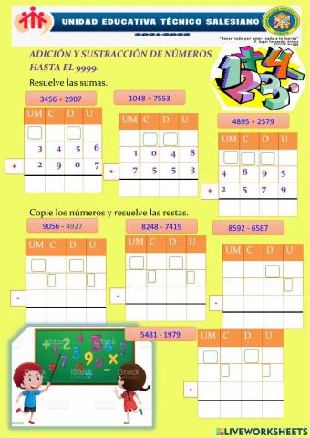 Sumas y restas con números hasta el 9999