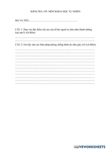 Bài kiểm tra 15p bài 28